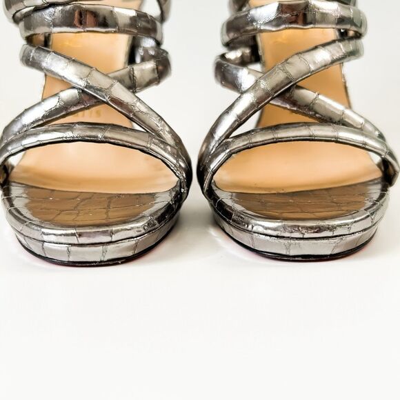 Christian Louboutin Cleissimo Leather Silver Sandals Heels Size 37, 7 - Picture 6 of 10